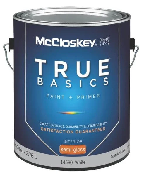 McCloskey 14530 True Basics Interior Latex Semi-Gloss Paint Gallon White