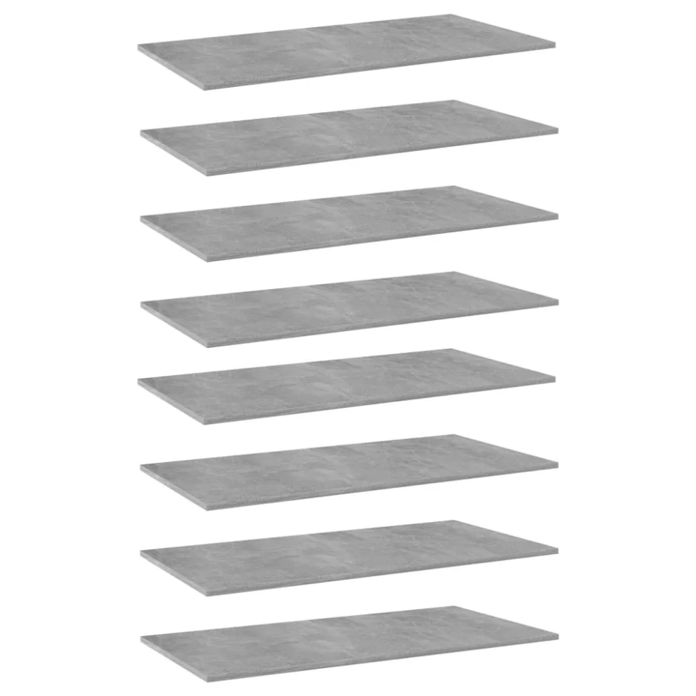 8 Piece Concrete Gray Engineered Wood Bookshelf Boards 31.5x11.8x0.6 Inches