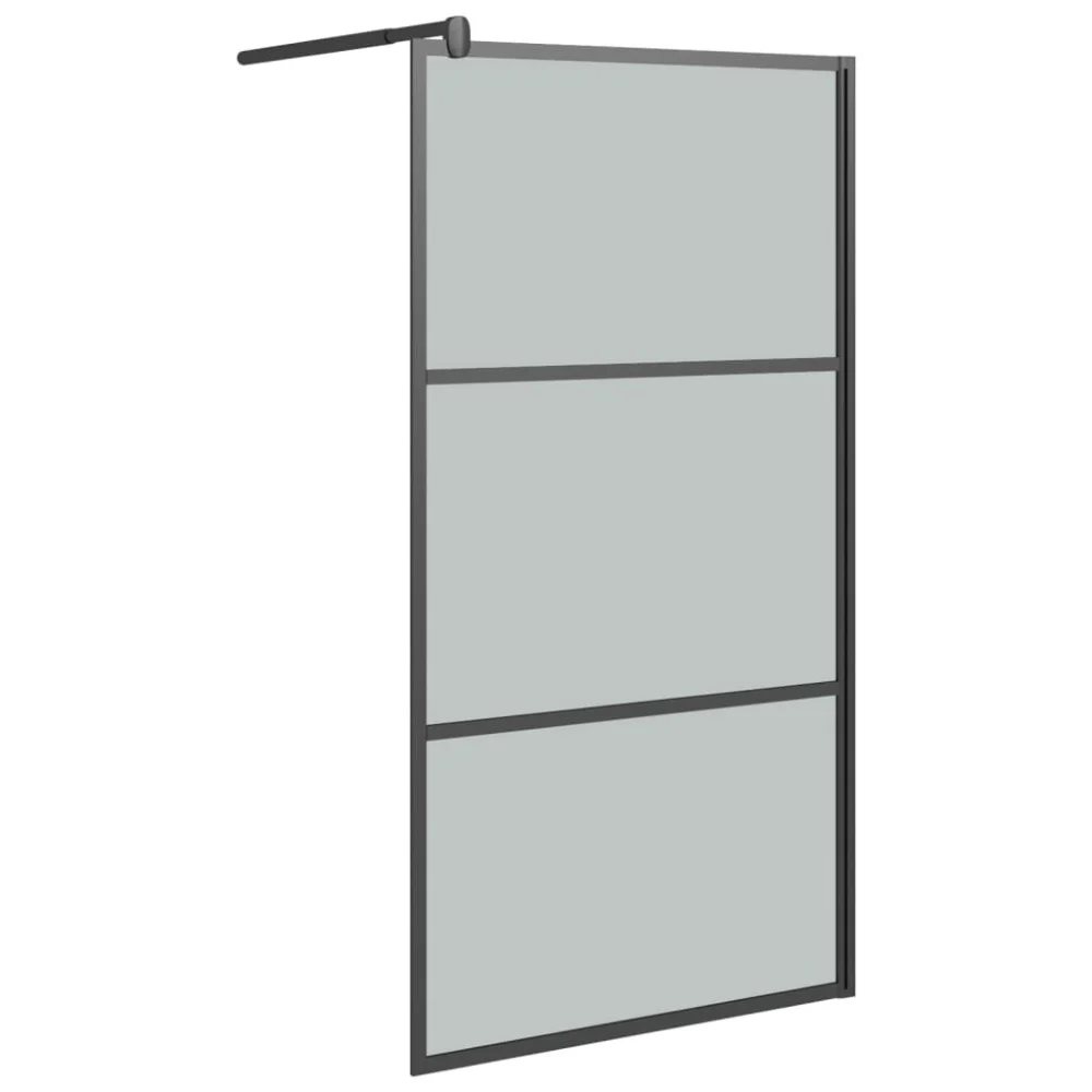Walk-in Shower Wall 45.3x76.8 Inches Dark ESG Glass Black Large Shower Enclosure