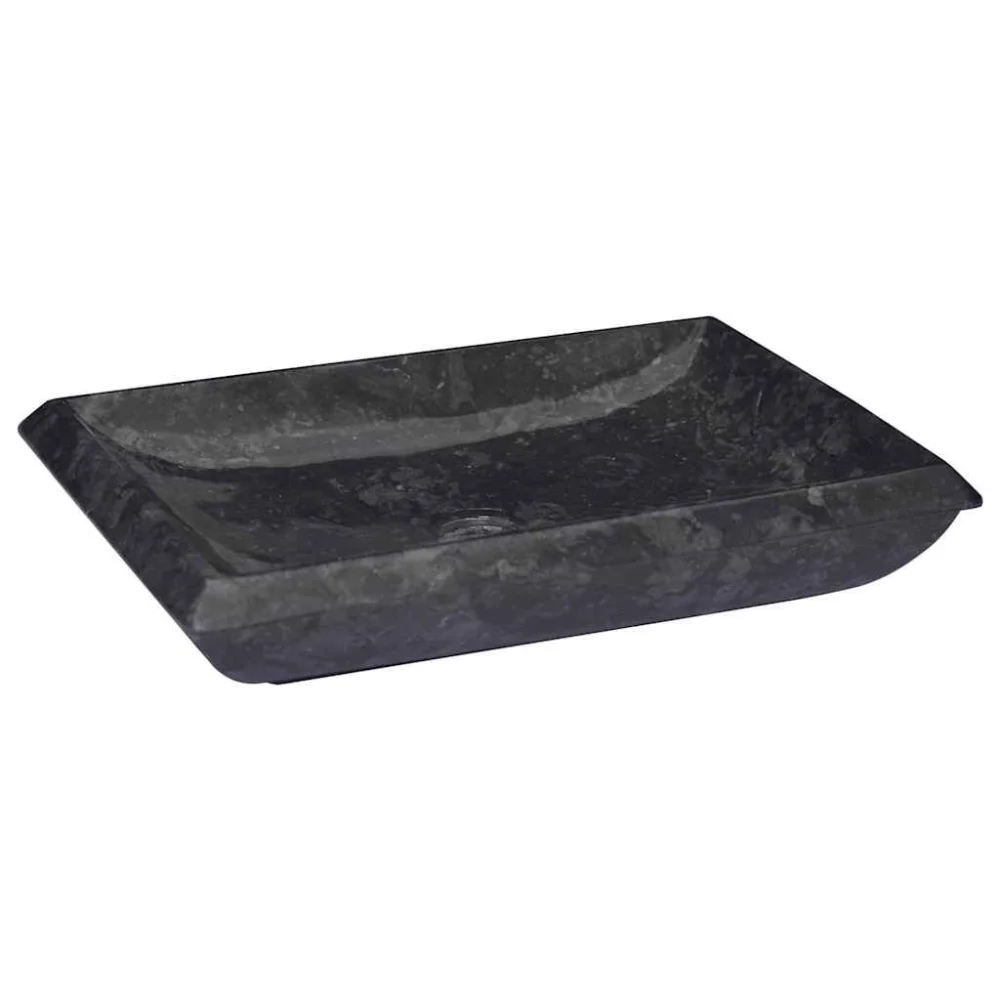 Black Marble Bathroom Sink 19.7 Inch Modern Rectangular Vessel Sink