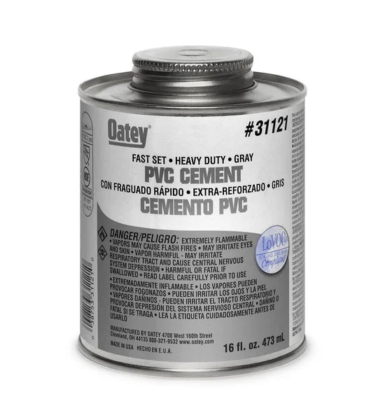 Oatey 31121 Heavy-Duty Fast Set Gray PVC Solvent Cement 16 Oz for Plumbing