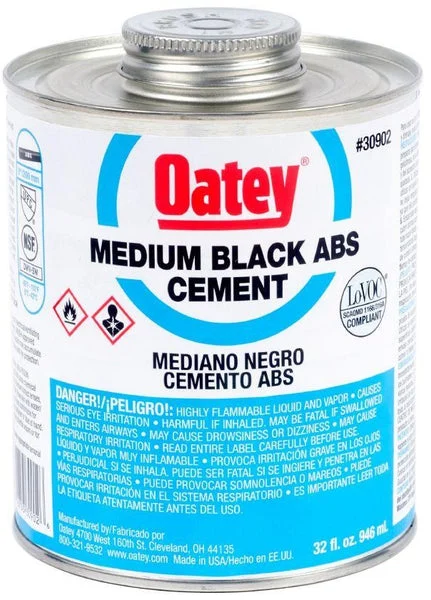Oatey 30902 ABS Medium Bodied Solvent Cement 32 Oz Black Pipe Glue