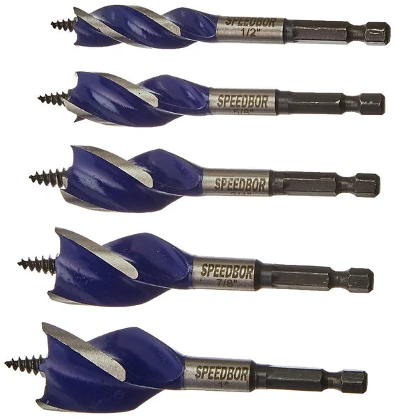 Irwin 1877240 Speedbor Max Speed Bit Set Tri-Flute 5 Pieces for Fast Drilling