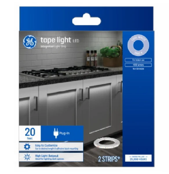 GE 93129118 LED Tape Light 20 Feet Bright White Flexible