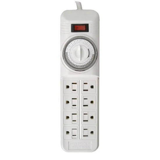 Woods Indoor Power Strip with Mechanical Timer 8-Outlet for Electronics and Appliances