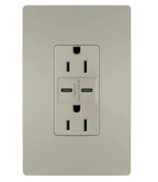 Legrand R26USBCC6NICCV4 Decorator USB-C Charger Wall Plate 15A Nickel Finish