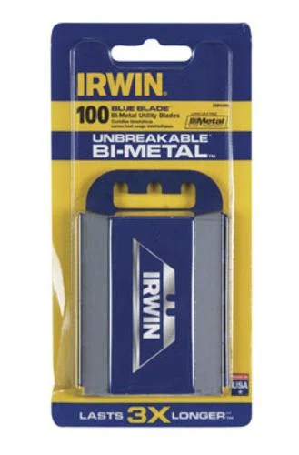 Irwin 2084400 Bi-Metal Utility Knife Blades 100-Pack Blue for Heavy-Duty Cutting